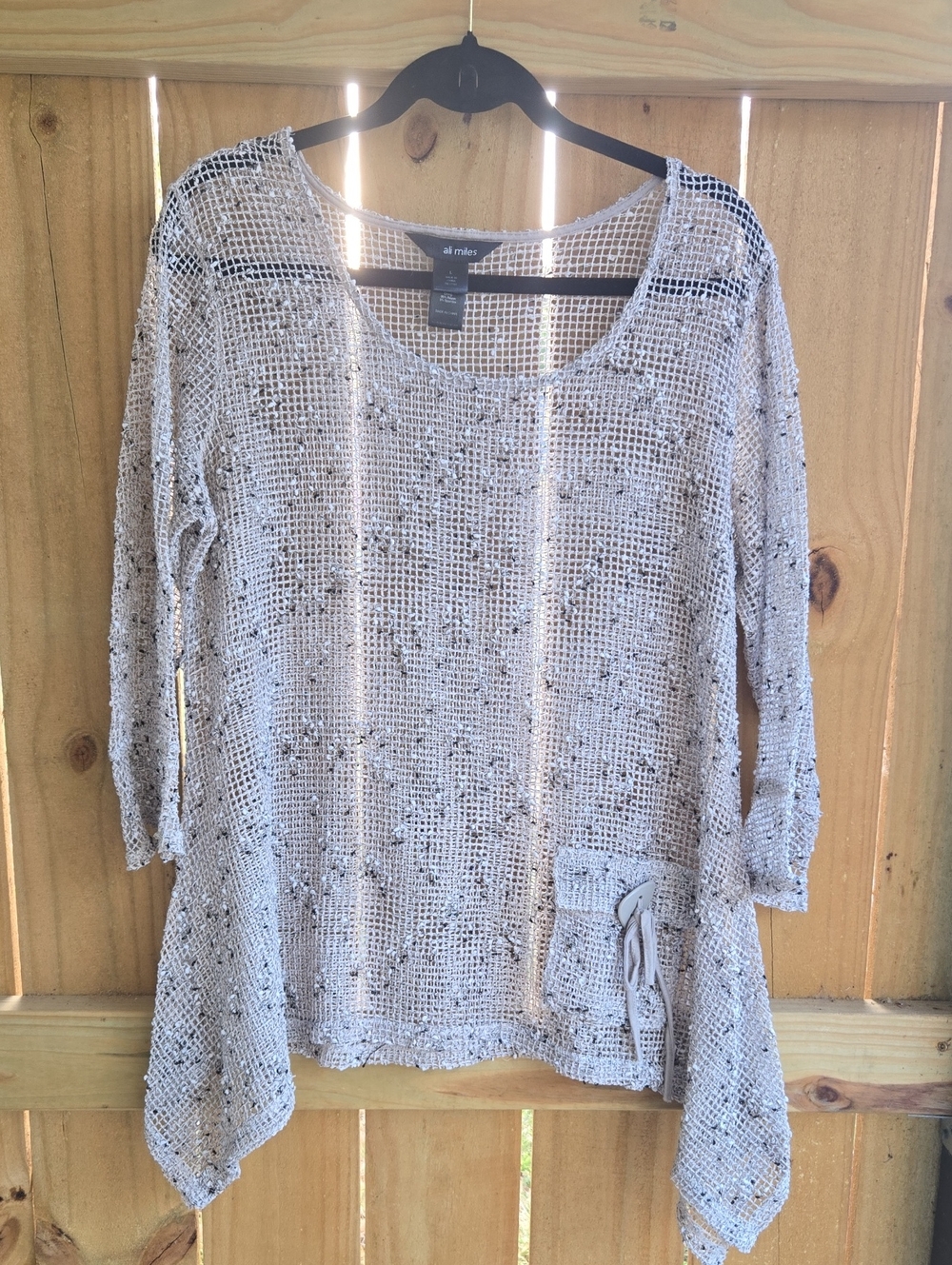 Ali Miles Light Taupe Open-Weave Scoop Neck Tunic L